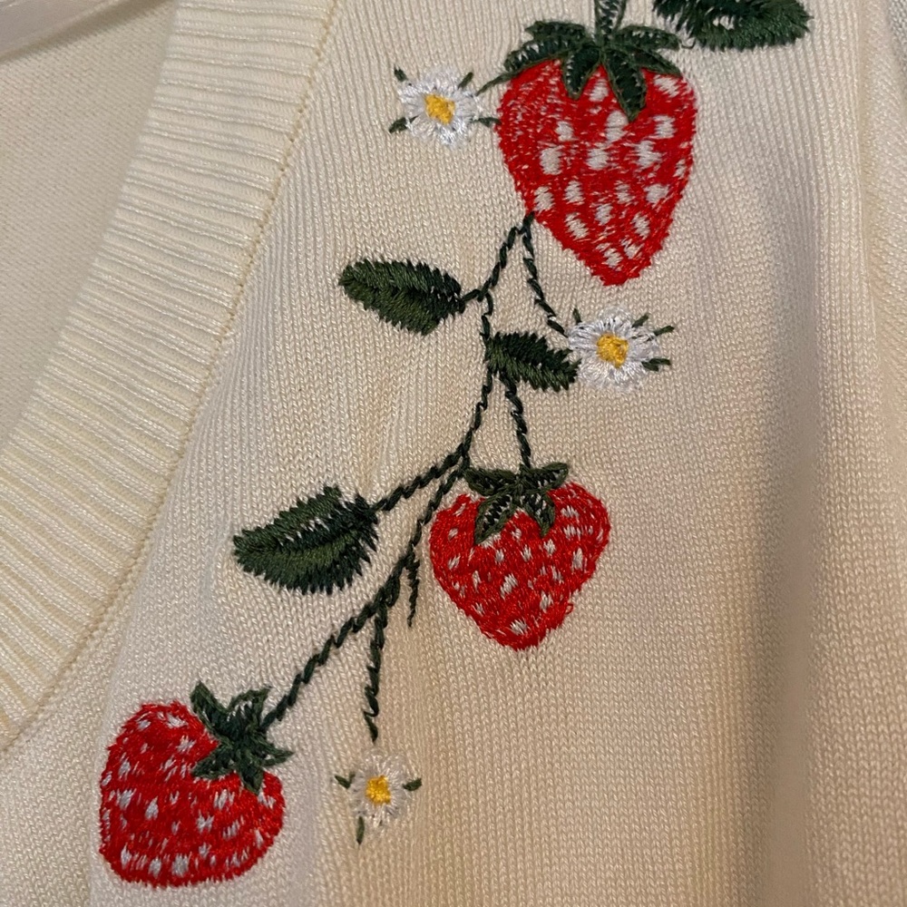 Torrid Ivory Cardigan with Strawberry Accents - Picture 3 of 3